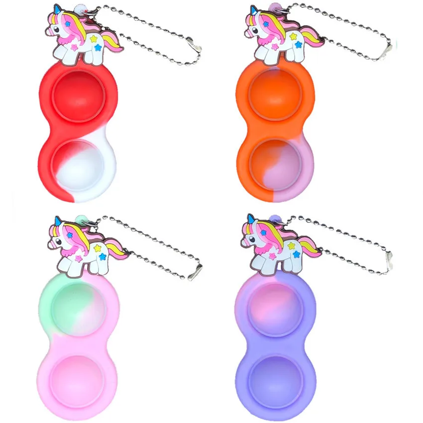 

New Unicorn Keychain Fidget Toys Sensory Bubbles Bubble Keychains Simple Dimple Push Bubbles Children's Squeeze Anti-stress Toys