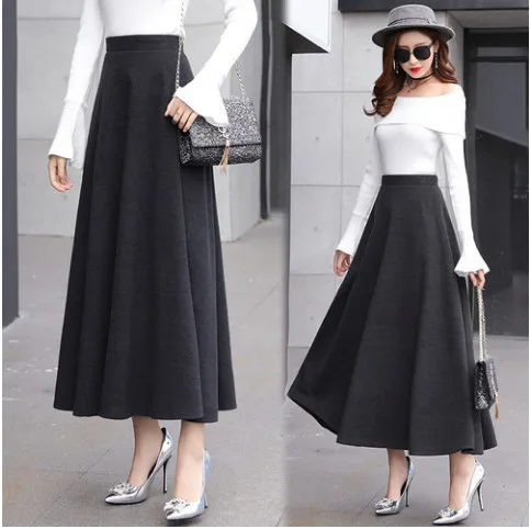 Элегантные женские юбки с высокой талией 2020 осенне зимняя шерстяная юбка размера