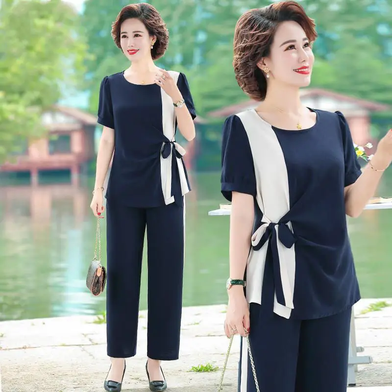 

2021 Summer Tracksuit Women Short Sleeve Top and Wide Leg Pants Suits Casual Two Piece Set Womens Outfits Plus Size