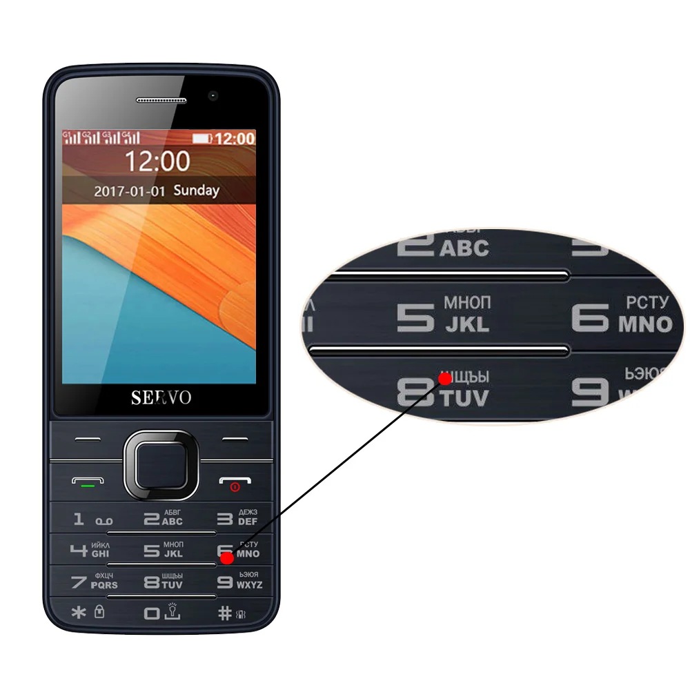 Russian button Black Original Phone SERVO V9500 2.8 inch 4 SIM cards Quad standby GPRS Bluetooth MP3 FM vibration Russian keyboard 2G Mobile phones - Цвет: Russian button Black