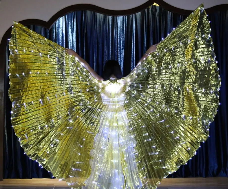 Women White Costume Angel LED Isis Wing With Sticks Golden Colorful Bellydance Accessory 360 Open Free Shipping | Тематическая