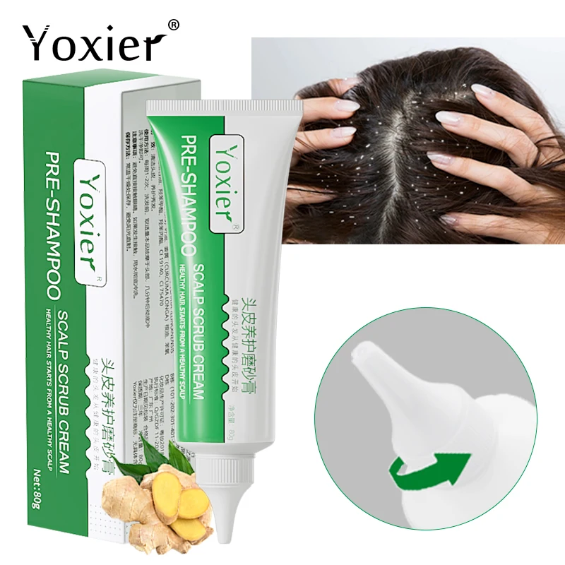 

Yoxier Pre-Shampoo Scalp Scrub Hair Loss Treatment Ginger Remove Clogged Impurities Scaly Accumulated Antipruritic Hair Care 80G