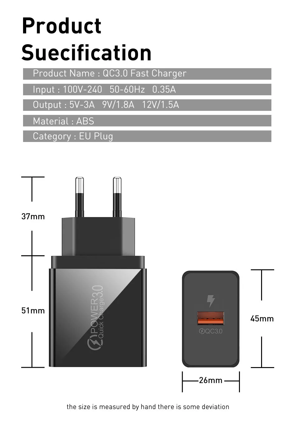 USLION 3A EU Plug USB зарядное устройство Быстрая зарядка 3,0 быстрый мобильный телефон настенные зарядные устройства для iPhone XS X 8 7 samsung Note 9 S9 S10 huawei