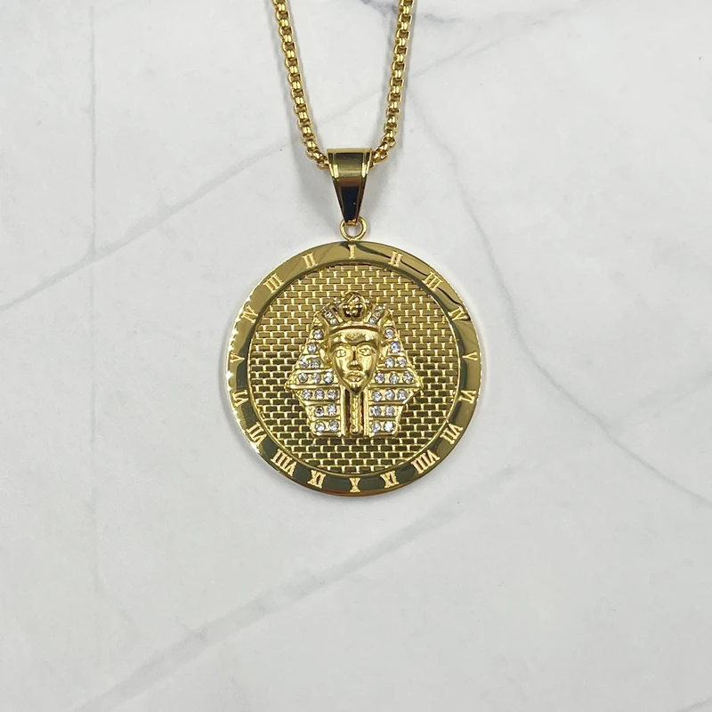 New Classic Ancient Egyptian Pharaoh Tutankhamun Gold color Mask Medal Pendant Necklace for Men Hip-Hop Party Jewelry | Украшения и