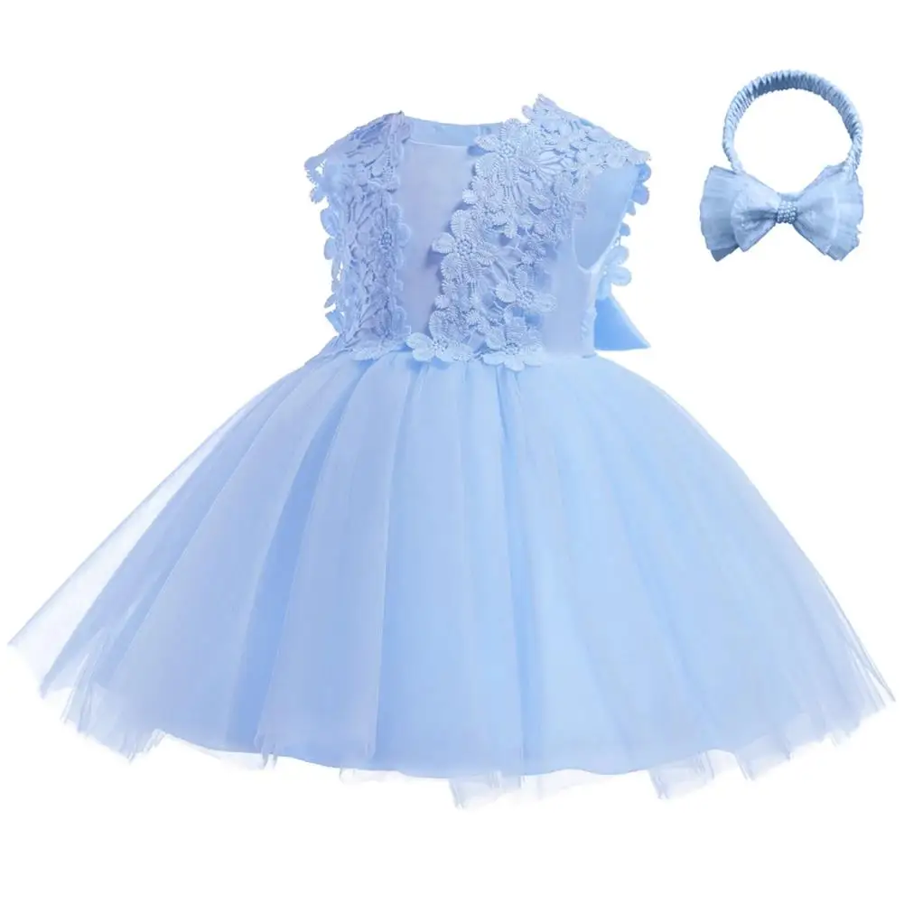 3-24M Sleeveless Round Neck Princess Dress For Baby Girl With Headband Lace Stitching Skirt Elegant And Gorgeous Design