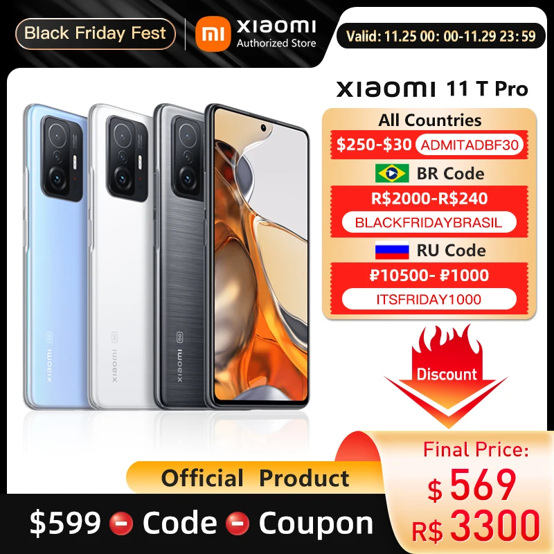 

Global Version Xiaomi 11T Pro Smartphone 128G/256G Flagship Snapdragon 888 Octa Core 108MP Camera 120Hz AMOLED 120W HyperCharge