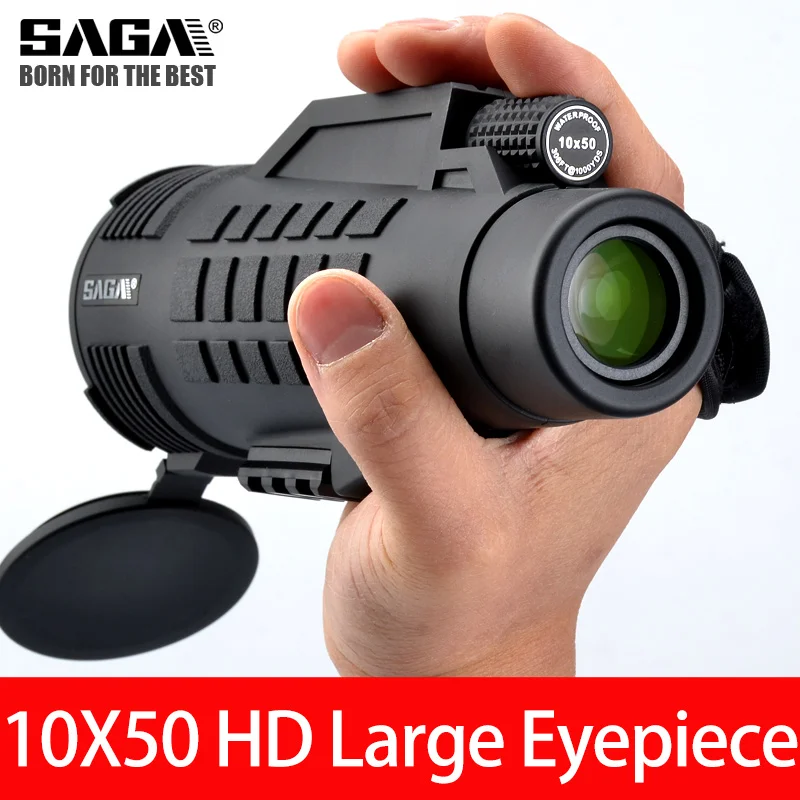 10x50 SAGA Профессиональный монокулярный телескоп 8x42 12x50 мини telescopio BAK4 призма компактный охотничий низкий светильник ночного видения монокуляры - Цвет: 10x50