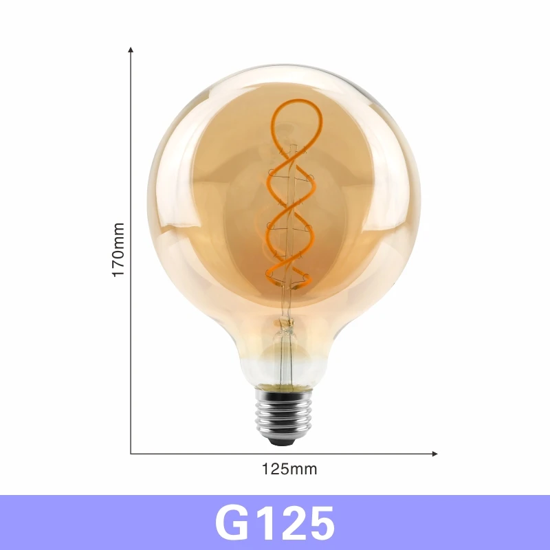 G125 LARZI ретро Спираль нити светодиодный лампы G80 G95 G125 4 Вт E27 220V затемнения Эдисон лампы 2200K теплый желтый светодиодный светильник - Цвет: G125