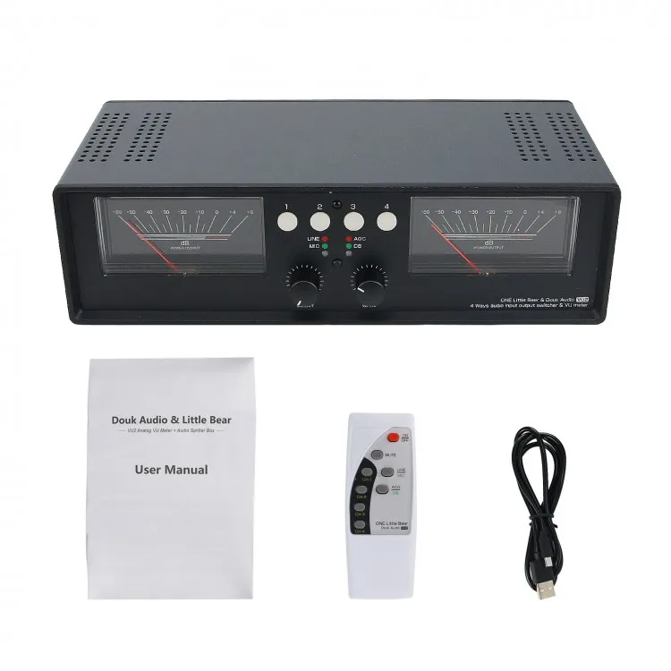 

VU2-D LED Version MIC+LINE Dual VU Meter Audio Splitter Box 4-Way Switcher Sound Level Indicator