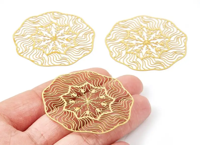 

Raw Brass Circular Shaped Earring Charms - Hallow Out Earring Charms - 6Pcs/Lot - 50.8x50.8x0.3mm - JJA4438