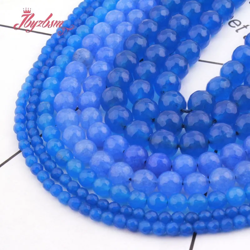 

6/8/10mm Blue Jades Round Bead Faceted Stone Beads Loose Spacer For DIY Necklace Bracelets Earring Jewelry Making Strand 15"