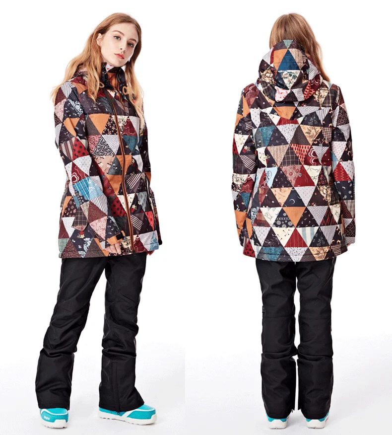 GSOU лыжный костюм для женщин сноуборд куртка брюки супер теплая одежда брюки Женское зимнее пальто брюки с капюшоном лыжный костюм комплект