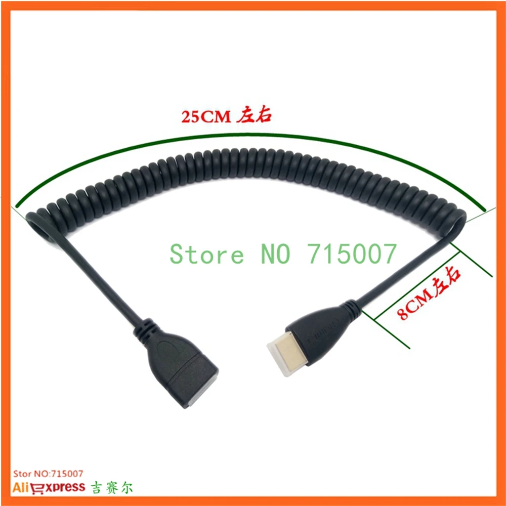 0,5 м/1,5 м HDMI к правый и левый Угол Mini HDMI и Micro HDMI кабель со штыревыми соединителями на обоих концах для подключения стрейч витая пружина гибкий кабель с ПВХ изоляцией V1.4 DSLR