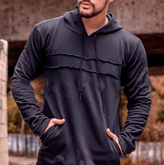 

Autumn and Winter Hot Sale Fashion Casual Solid Color Stitching Wearing Rope Long-sleeved Hoodie Men Sweatshirts