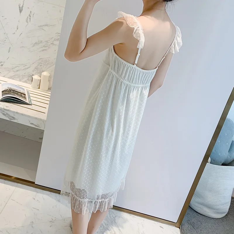 

Lace Sexy Female Nightgown Bathrobe Gown Summer Casual Soft Sleepwear Mesh Suspender Nightdress Summer Nightwear Home Clothes