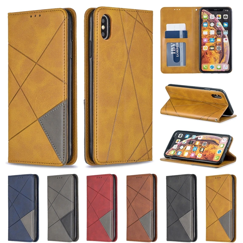 Флип кожаный чехол для Iphone XS Max PU призматическое покровное стекло XR с отделением