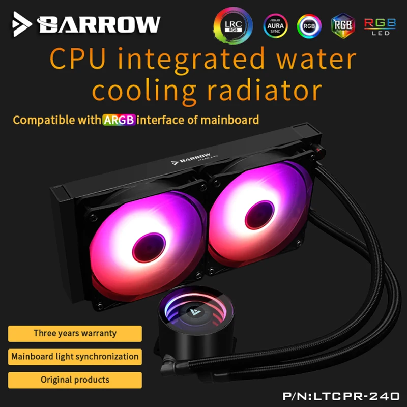 

Barrow PWM Fans Intel 115x/X99/X299 AMD Water Cooler CPU Aio 240mm/360mm with 120mm Pro RGB Fans cpu radiator Water cooling tool