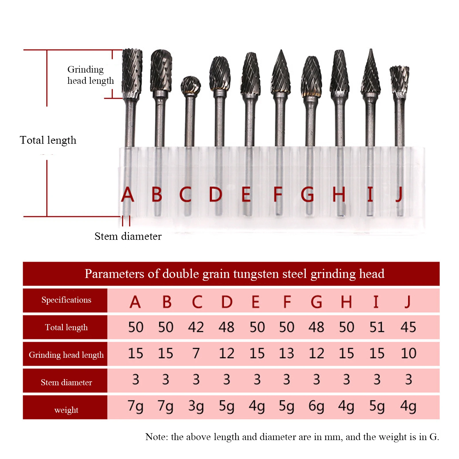 

10pcs/set 3mm 1/8" Shank Meatl Wood Milling Tungsten Carbide Rotary Burr Double Cut Rotary Dremel Tools Diamond Grinding 6mm Tip