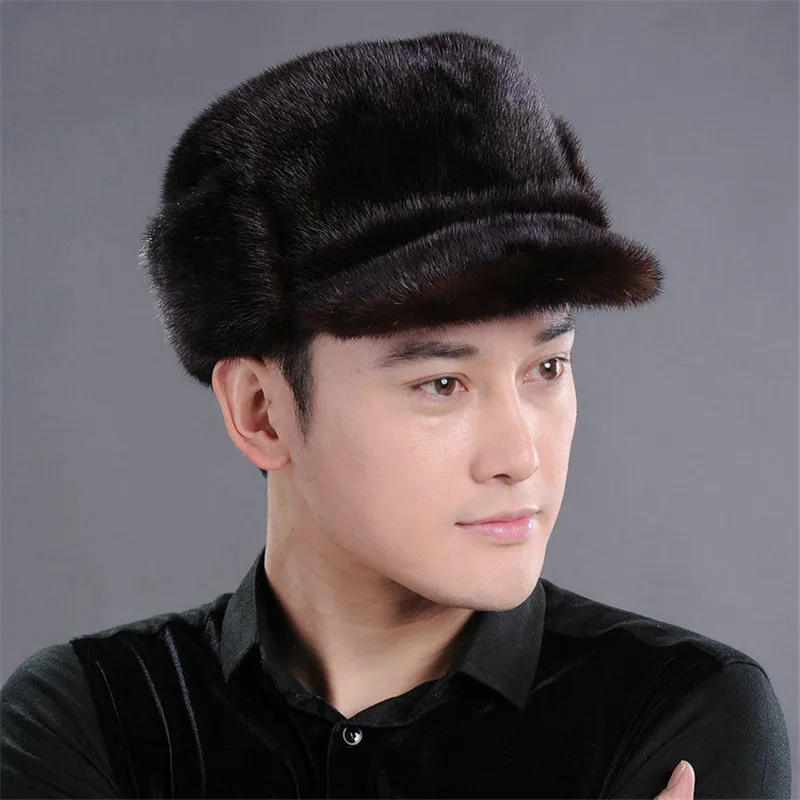 Новая осенне зимняя мужская шапка из норкового меха с плоским верхом теплая