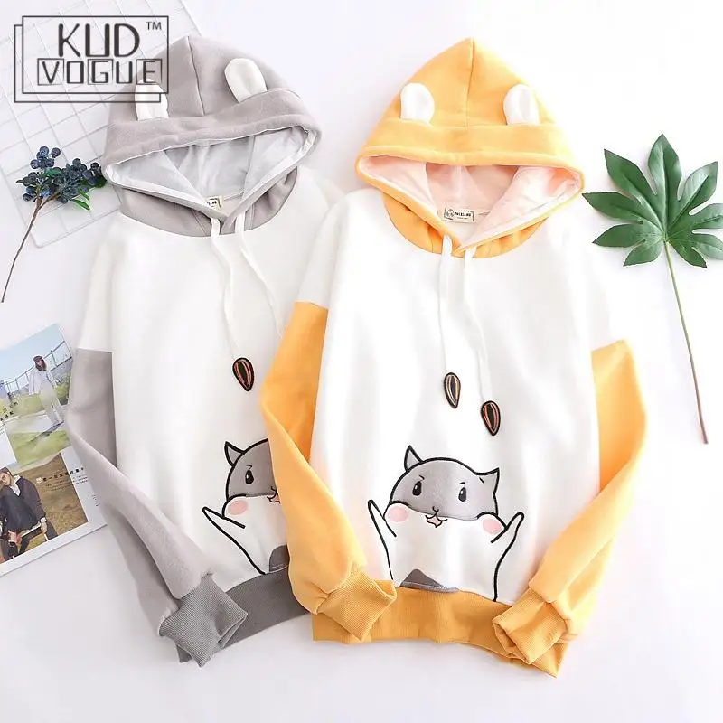 Женская толстовка с капюшоном Kawaii свободная и длинным рукавом японский стиль на