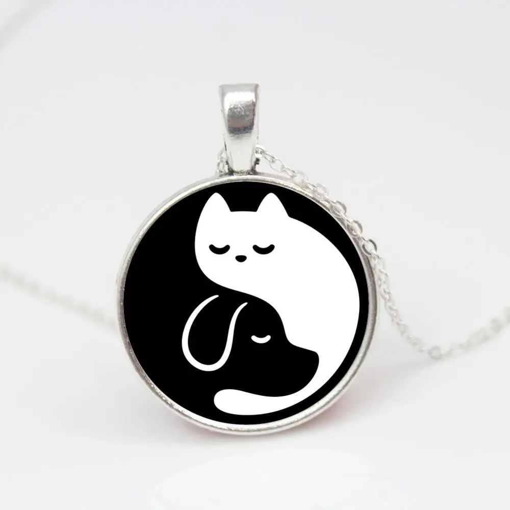 Винтажное ожерелье с двумя кошками модное ретро-ожерелье стеклянной подвеской