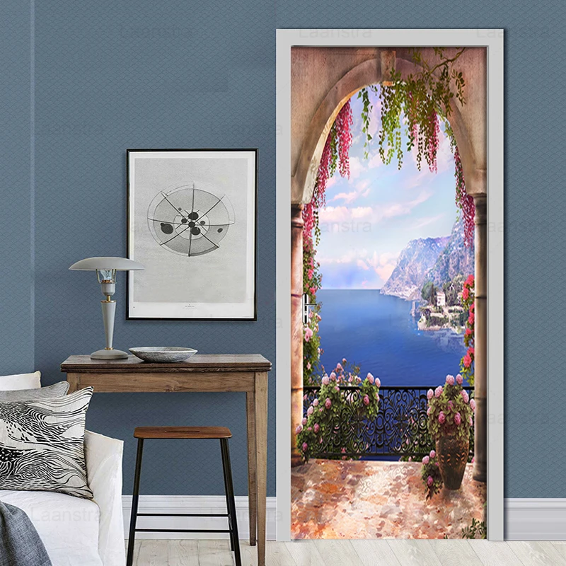 

Romantic Garden Lake View Door Stickers Mural Living Room Door PVC Self-adhesive Waterproof 3D Wallpaper Home Door Decals Poster
