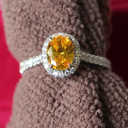 1Ct 6*8 мм желтый овальной огранки камень бриллиантовое кольцо 925 пробы Серебряное кольцо ювелирные украшения подарок на день Святого Валентина