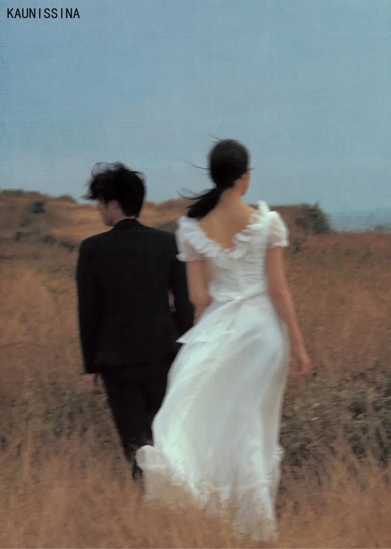 

KAUNISSINA Organza Wedding Dress Vestidos De Novia Short Sleeve White Simple Brides Dresses Women Elegant Long Bridal Gowns