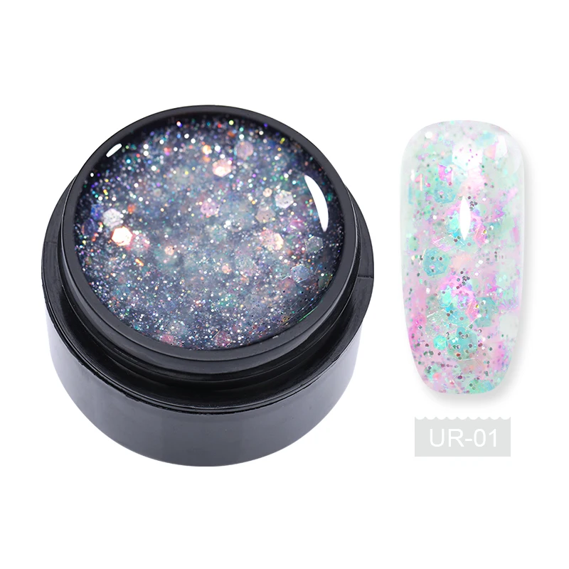 Sequins 1 Ur Sugar, 15 мл, голографический блеск, полиэкстенсивный гель, французские ногти, прозрачный, Камуфляжный цвет, строитель, УФ-гель для ногтей, для наращивания пальцев - Цвет: Sequins 1