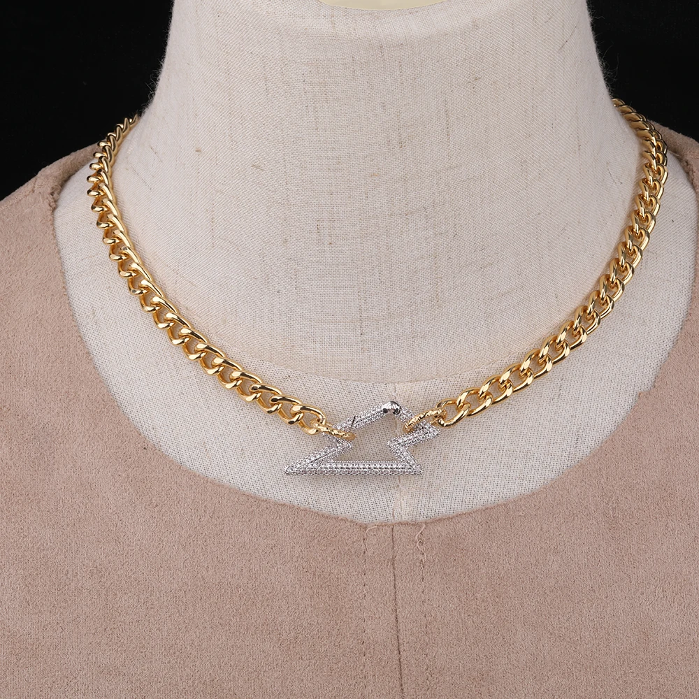 

3Pcs/Lot CZ Mirco Paved Square Heart Lightning Screw Clasps Pendant Necklace Zirconia Lock Clasps Metal Necklace Long 18 Inch
