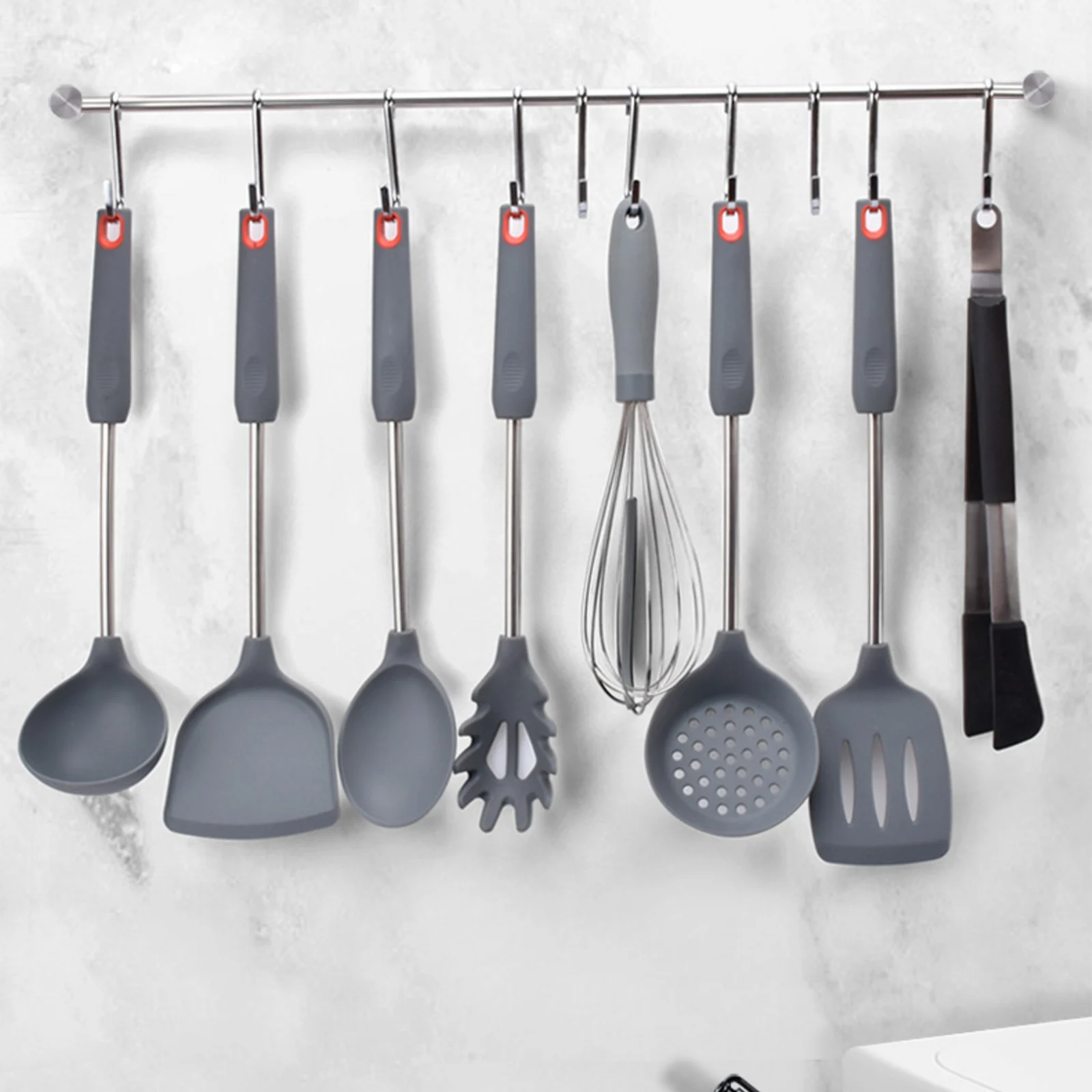 

Bearing Hanging Rail Wall Mounted Hanging Rack Stainless Steel Load Rustproof Waterproof Wall Hanger with 10 Adjustable Hook