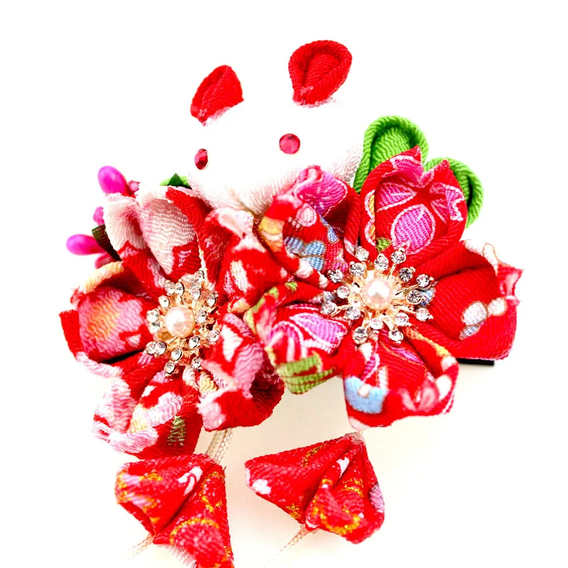 Ручная работа Sakura Kanzashi заколки-крабы для волос орнамент Кристалл японский стиль аксессуары для кимоно Выпускной Свадебная церемония HW023
