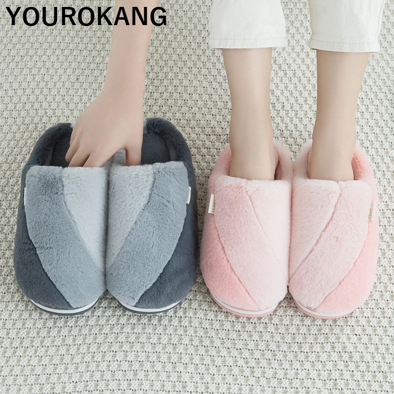Women Home Slippers Winter Warm Plush Indoor Bedroom Floor Shoes Soft Cotton Slippers Furry Couple Flip Flops 2019 Hot Sale