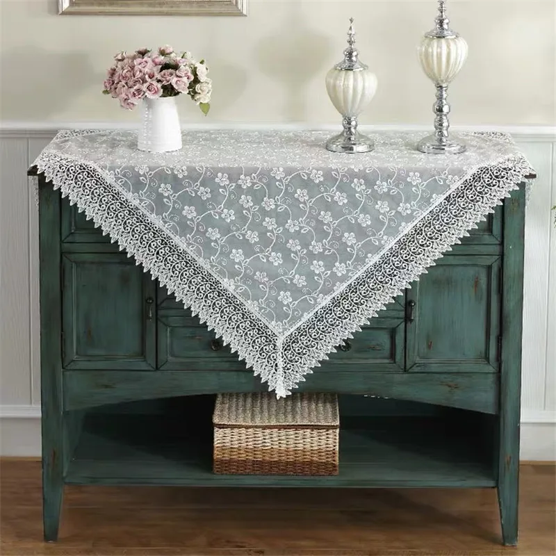 

New Lace Tablecloth Pastoral Round Tablecloth Dining Table Cloths Embroidery Table Cover Light Beige Decor Home Cover Towel #4