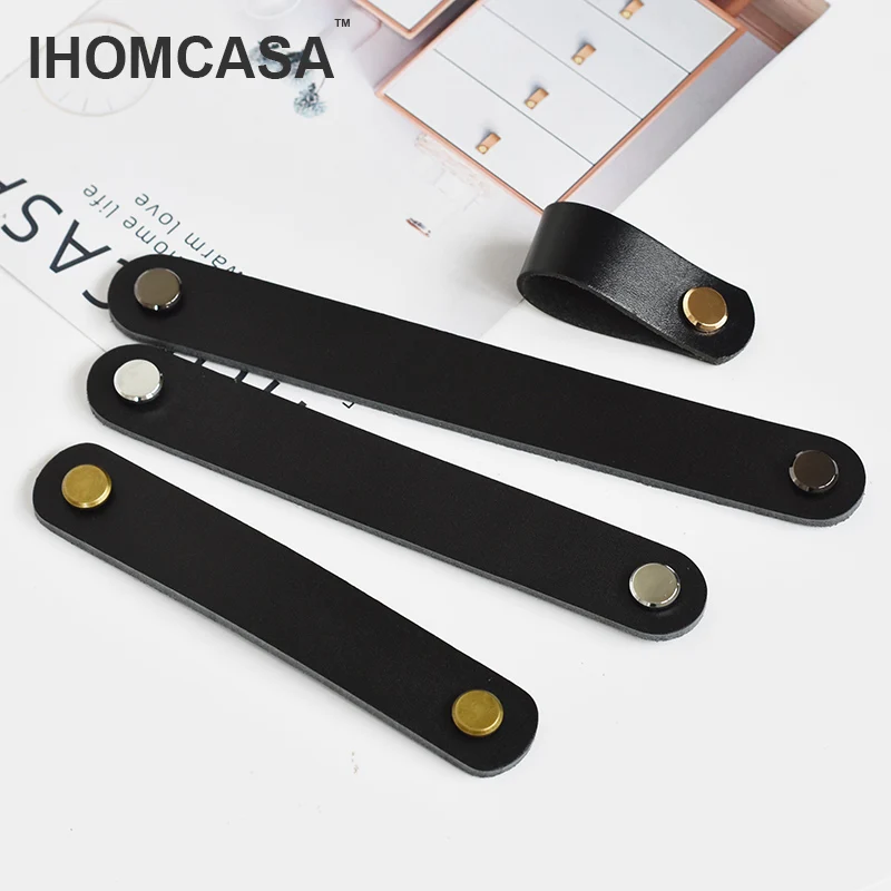 Черная кожаная ручка для шкафа в современном стиле ручки мебели ящика дверная