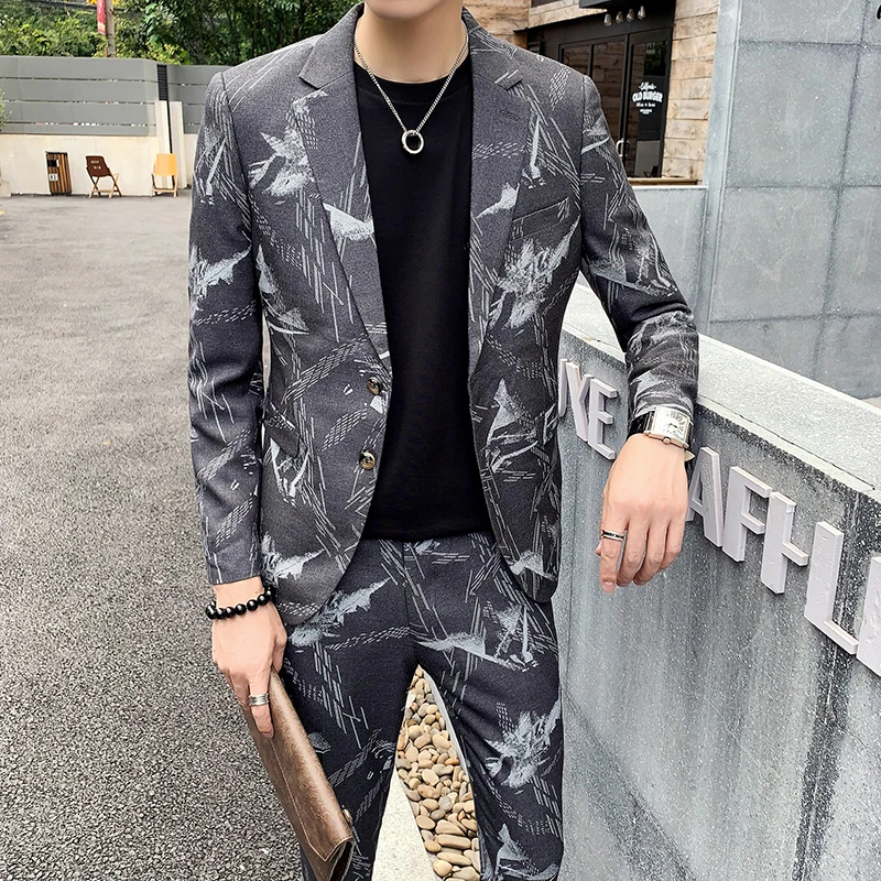 Осенний смокинг мужской с принтом Trajes Hombre повседневный костюм для свадьбы