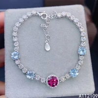 fine jewelry 925 sterling silver inset with natural gem womens luxury popular round garnet blue topaz hand bracelet support det