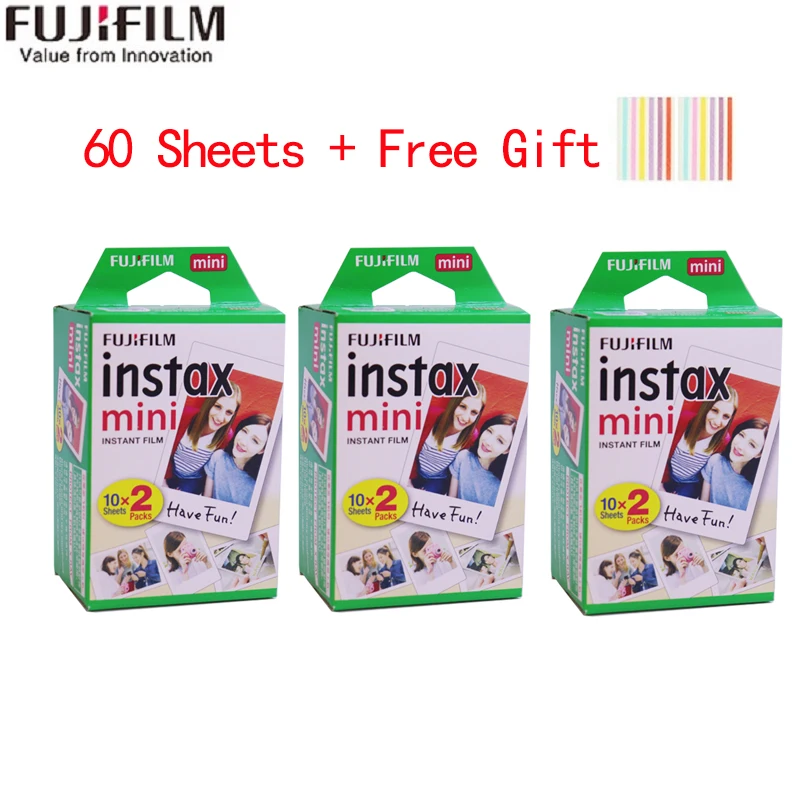 60 Sheets 10-200 листов Fujifilm instax mini 9 фильм белый край 3 дюймов широкий пленка для Фотоаппарат моментальной печати mini 8 7s 25 50s 90 фото бумага - Цвет: 60 Sheets