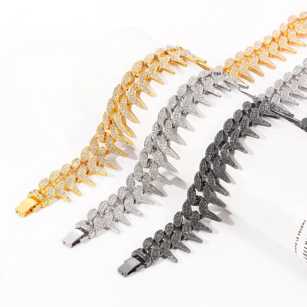 

European and American Gothic 23mm Pointed Cuban Chain Personality Men's Necklace Hip Hop Zircon CZ Shiny Rapper Male Choker