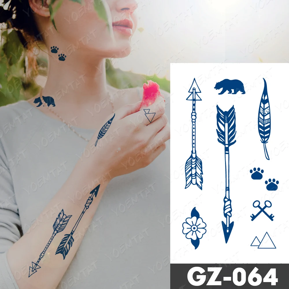 

Juice Lasting Waterproof Temporary Tattoo Sticker Arrow Feather Flower Geometric Flash Tatoo Kid Body Art Fake Tatto Natural Ink