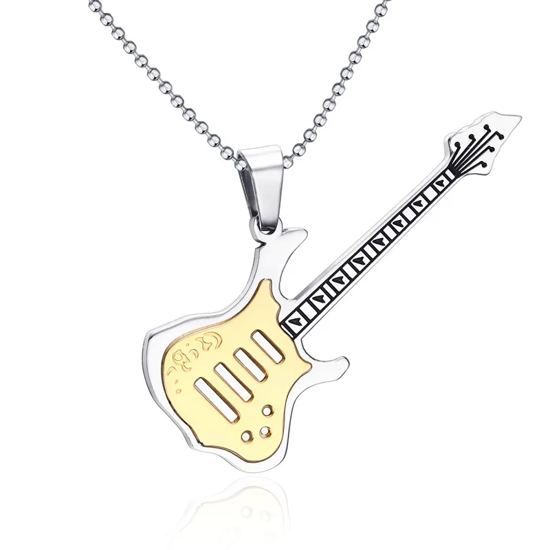 Музыкальная Мода Золотой Черный Серебряный цвет гитара кулон ожерелье для