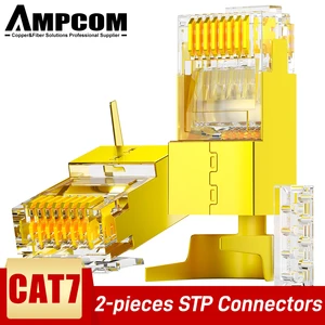 AMPCOM Оболочка из 2 элементовCAT6A  CAT7 Экранированная 10Gbps STP RJ45 Модульный штекер с нагрузочной пластиной, 50 Поддержка золоченого покрытия 23-26AWG