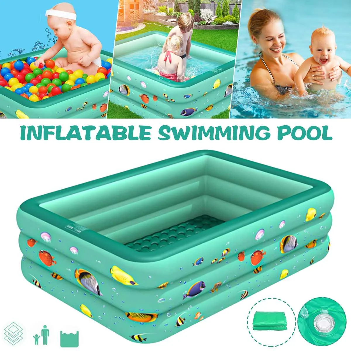 

1.2M/1.3M/1.5M Kids inflatable Pool Child Home Use Paddling Pool Large Inflatable Bubble Bottom Square Swimming Pool For Baby
