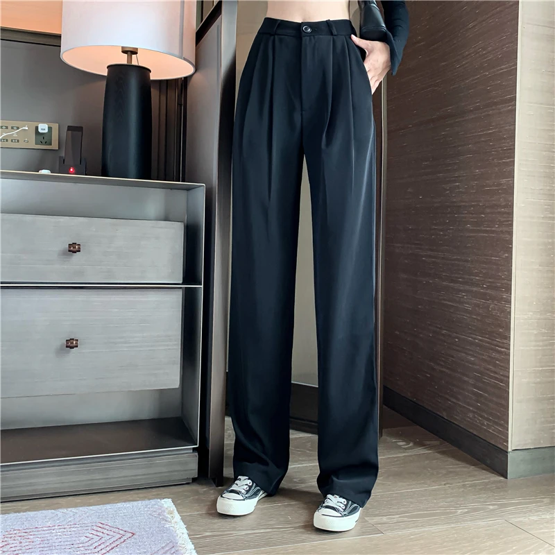 

White Pleated Wide-Leg Pants for Women High Waist Drooping Casual Pants 2020 Summer New Korean Style Chic Loose Pants