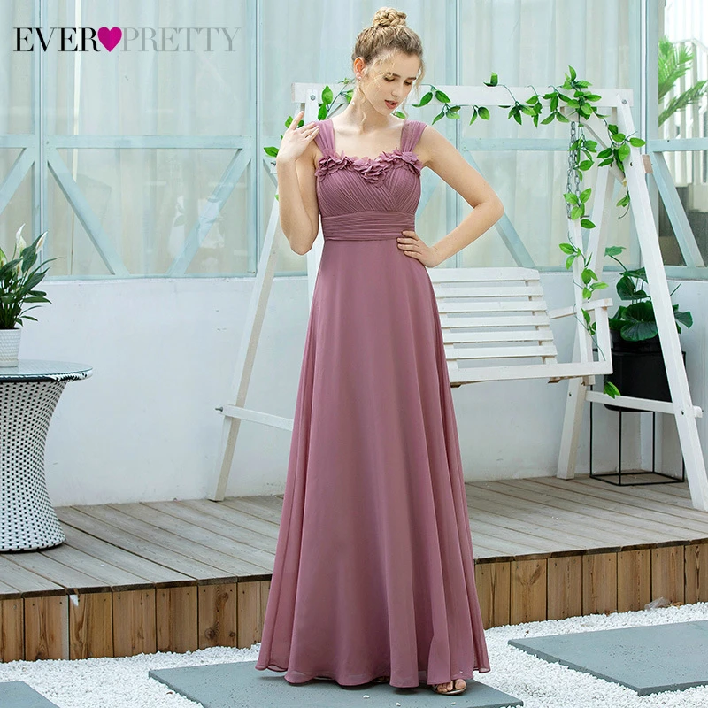 Пыльные розовые платья подружки невесты Ever Pretty A Line цветочные V образным вырезом