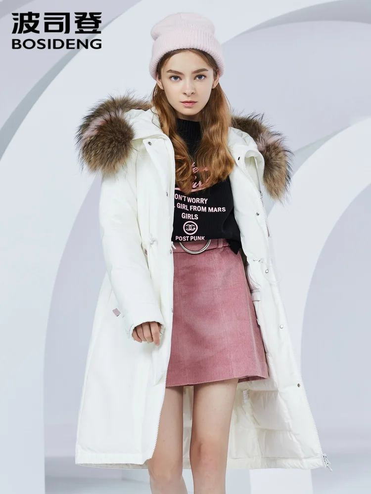 Женский пуховик с воротником из натурального меха BOSIDENG Трендовое пальто средней