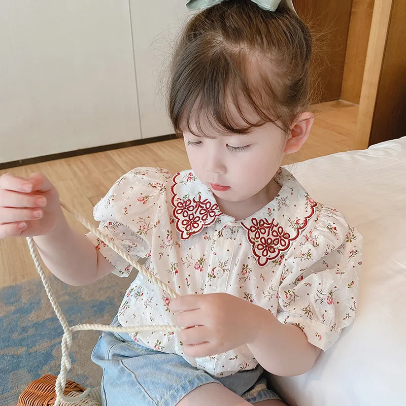 Детская летняя блузка с коротким рукавом и цветочным принтом | Мать ребенок