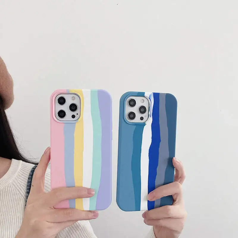

Luxury Colorful Liquid Silicone Phone Case for iPhone 12 11 Pro MAX Mini X XS XR 7 8 Plus SE 2 Original Rainbow Shell Soft Cover