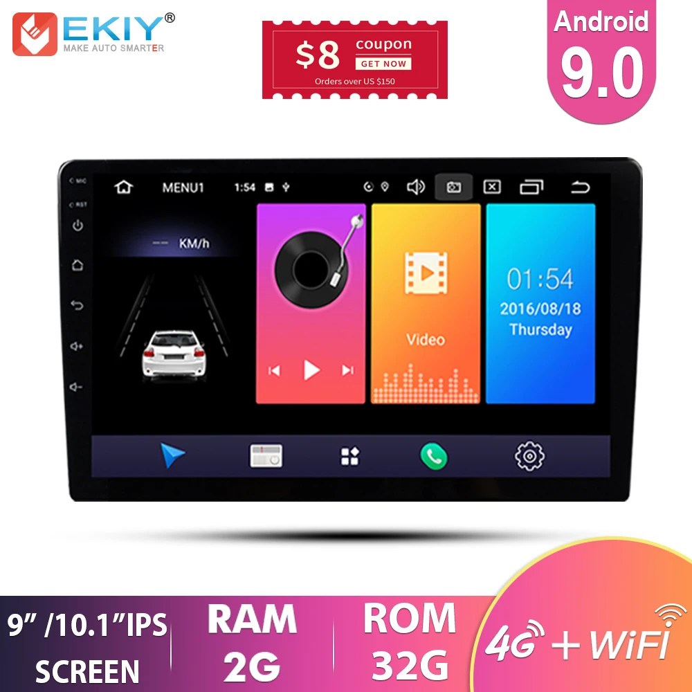 EKIY 9 ''/10,1'' ips Android 9,0 Универсальный 2 Din gps Navi автомобильный Радио мультимедийный плеер BT 4G Wifi авто стерео аудио видео плеер