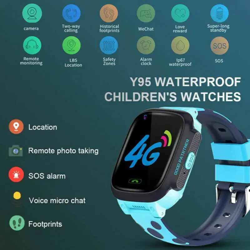 Детские умные часы Y95 4G Смарт с защитой от потери GPS LBS трекер Wi Fi экстренный вызов
